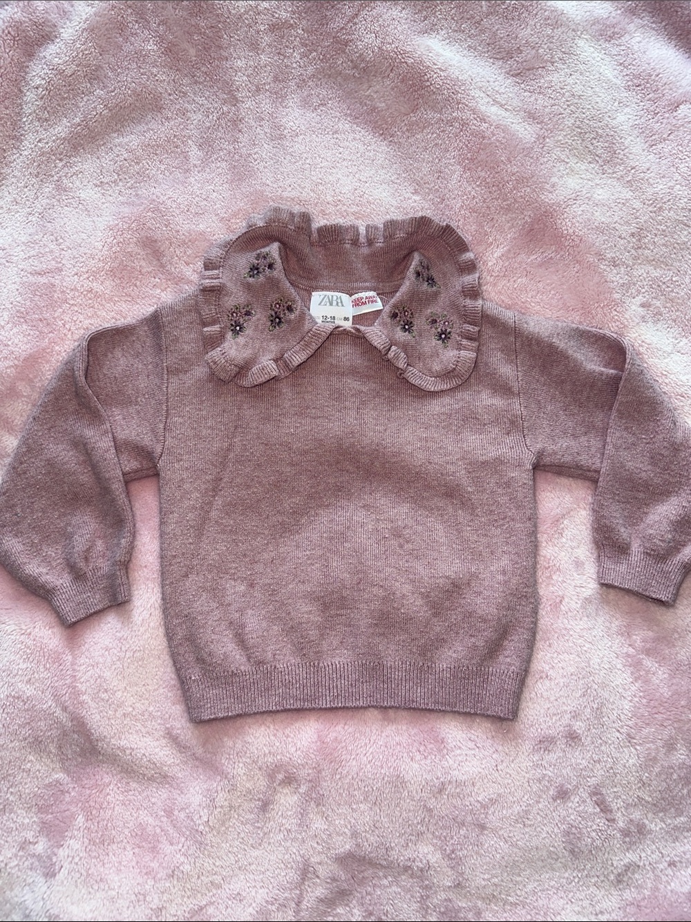 Zara Pink Ruffle-Collar Knit Sweater 12-18m
